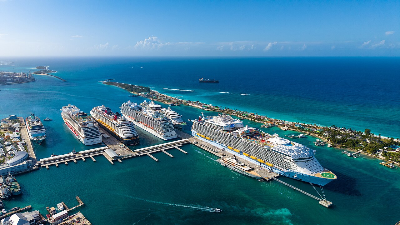 Cruise ships in Nassau harbour, the Bahamas