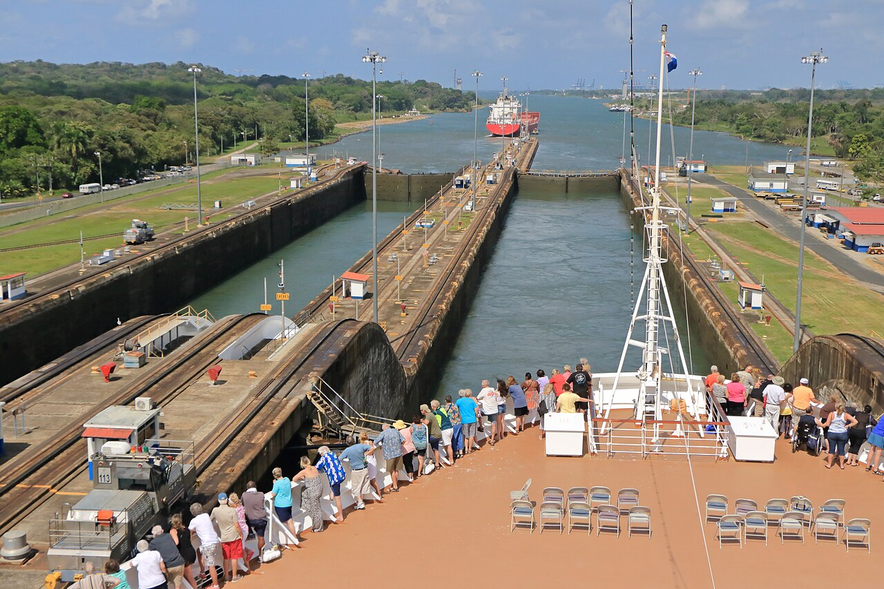 A ship transiting the Panama Canal